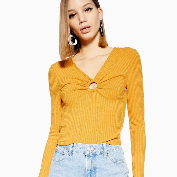 TopShop Mustard Ribbed Long Sleeve - Picture 1 of 4